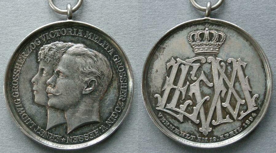 Germany. (Hessen) Medal commemorating the marriage of Grand Duke Ernst Ludwig and the Grand Duchess Victoria Melita