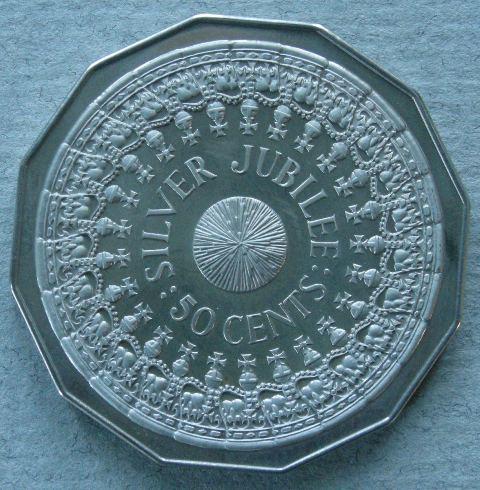 Australia. Proof 50 cents commemorating the Silver Jubilee of H. M. Queen Elizabeth II Australia. Proof 50 cents commemorating the Silver Jubilee of H. M. Queen Elizabeth II