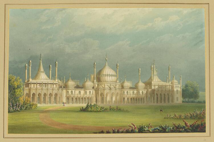 Master: Illustrations of Her Majesty's Palace at Brighton; formerly the Pavilion: executed by the Command of King George the Fourth, under the Superintendence of John Nash, Esq. , architect : to which is prefixed, A History of the Palace, by Edward Wedlake Brayley, Esq. , F. S. A.
Item: Pavilion, Front Towards the Steyne Master: Illustrations of Her Majesty's Palace at Brighton; formerly the Pavilion: executed by the Command of King George the Fourth, under the Superintendence of John Nash, Esq. , architect : to which is prefixed, A History of the Palace, by Edward Wedlake Brayley, Esq. , F. S. A.
Item: Pavilion, Front Towards the Steyne