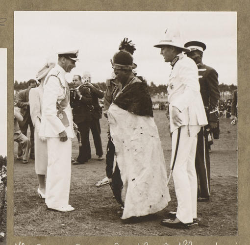 King George VI and Queen Elizabeth meeting Nukwase Ndwandwe, the Queen Mother of Swaziland