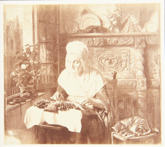 'Old Woman making lace from a picture by Dykmans'