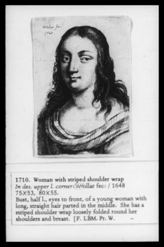 Woman with striped shoulder wrap Woman with striped shoulder wrap
