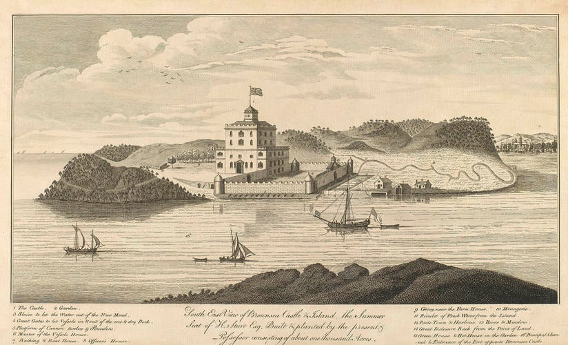 South East View of Brownsea Castle and Island, the Summer Seat of H. Sturt, Esq