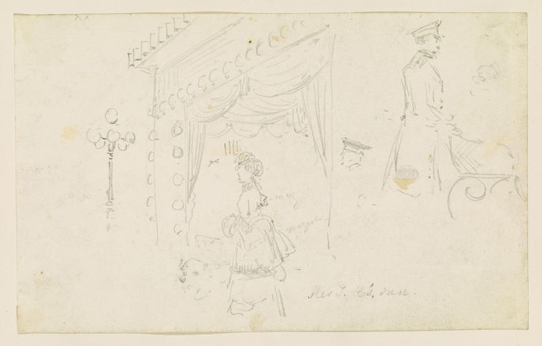 Figure with sleigh and other sketches Figure with sleigh and other sketches