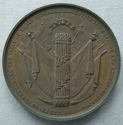 France. Medal commemorating the visit of Napoleon III and the Empress Eugénie to England, 1855 France. Medal commemorating the visit of Napoleon III and the Empress Eugénie to England, 1855