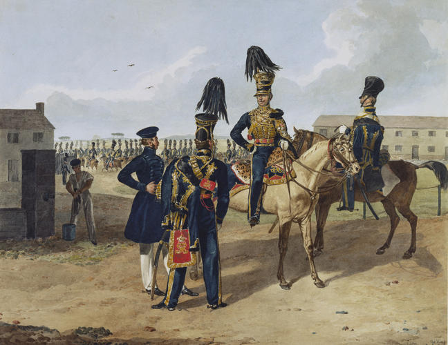 British Army. Officers and Private, 7th (Queen's Own) Hussars. About 1825