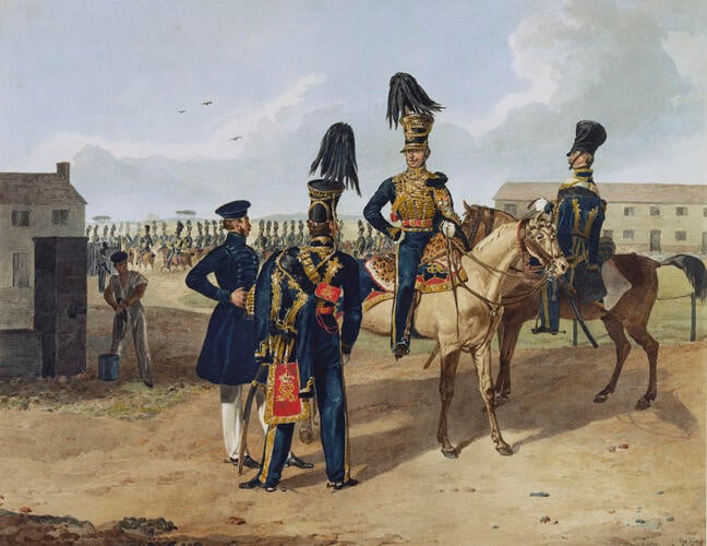 British Army. Officers and Private, 7th (Queen's Own) Hussars. About 1825