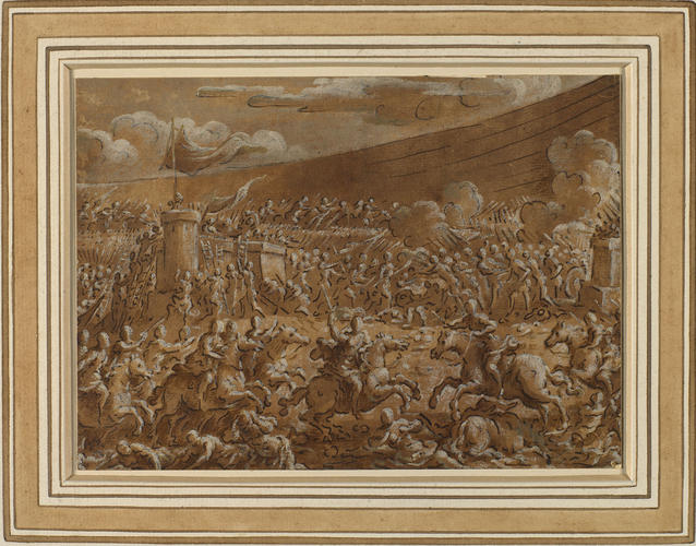 A mock battle in an arena A mock battle in an arena