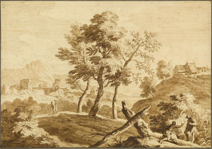 A landscape with a distant town A landscape with a distant town