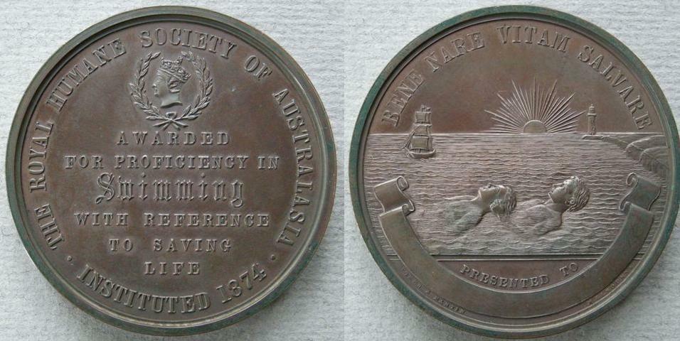 Australia. Royal Humane Society of Australia bonze medal for proficiency in swimming with reference to saving life (unissued) Australia. Royal Humane Society of Australia bonze medal for proficiency in swimming with reference to saving life (unissued)