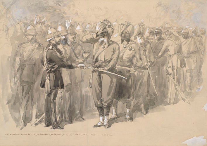 The Prince of Wales receiving the survivors of the Defence of Lucknow, 7 January 1876