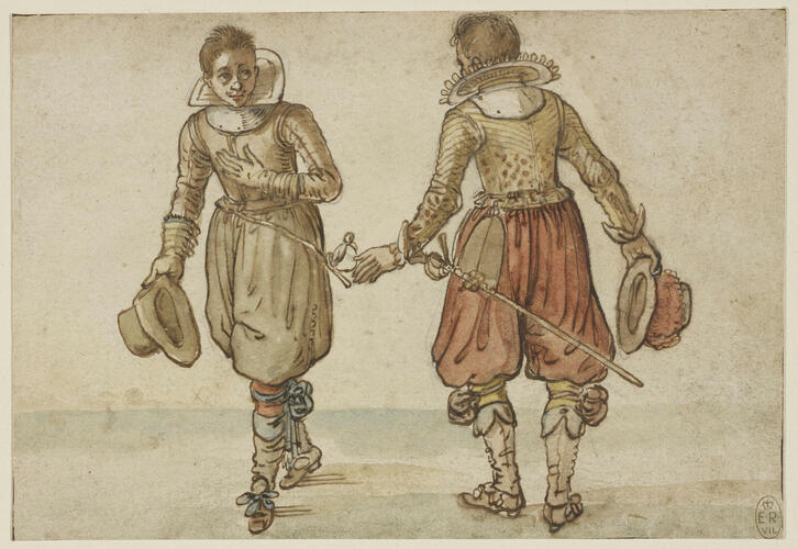 Two young officers greeting each other on the ice