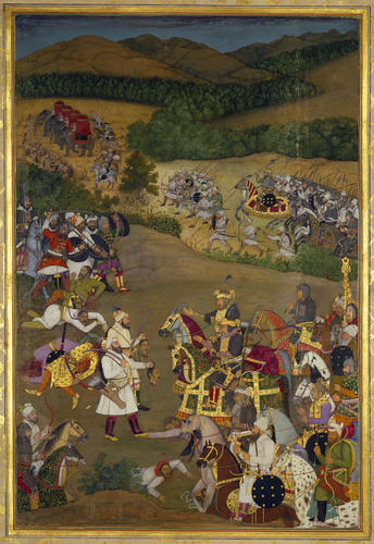 Master: Padshahnamah پادشاهنامه (The Book of Emperors) ‎‎
Item: Khan Dawran receiving the heads of Jujhar Singh and his son Bikramajit (January 1636)