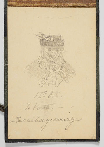 Master: Sketchbook of Princess Louise Balmoral 30 September 1865
Item: To Perth - in the railway carriage [and] A soldier