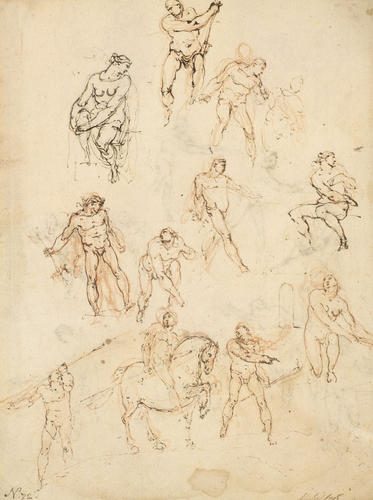 Recto: Various mythological studies. Verso: The Vestal Virgin Tuccia and Psyche awakening Cupid Recto: Various mythological studies. Verso: The Vestal Virgin Tuccia and Psyche awakening Cupid