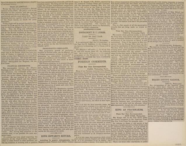 Newspaper extracts about the State Visit to Reval, June 5-14 1908 Newspaper extracts about the State Visit to Reval, June 5-14 1908