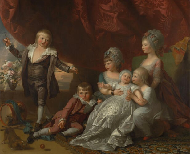 Princess Augusta (1768-1840), Princess Elizabeth (1770-1840), Prince Ernest, later Duke of Cumberland (1771-1851), Prince Augustus, later Duke of Sussex (1773-1843), Prince Adolphus, later Duke of Cambridge (1774-1850) & Princess Mary (1776-1857)