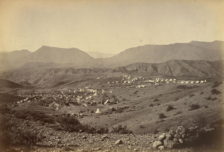 The Camp on Shergai Heights, looking south - showing the Old Fort and hills towards Bazar