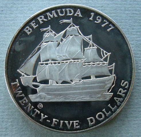 Bermuda. Proof $25, commemorating the Silver Jubilee of the Reign of Queen Elizabeth II, 1977