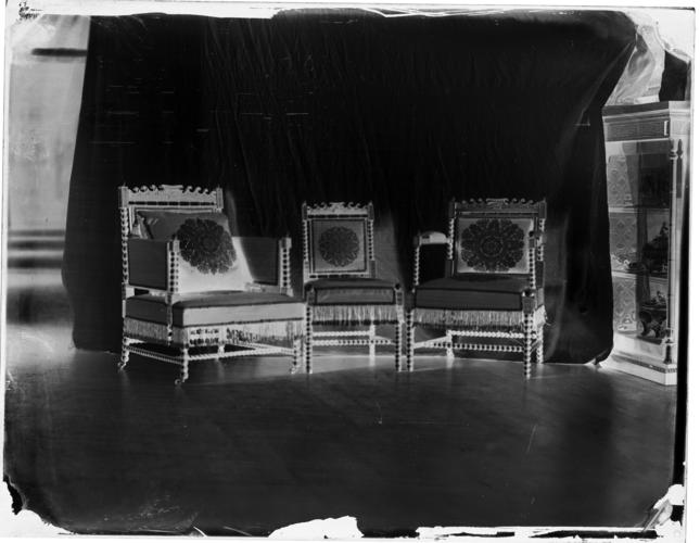 Glass plate negative of three chairs Glass plate negative of three chairs