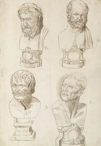 Four antique male busts Four antique male busts