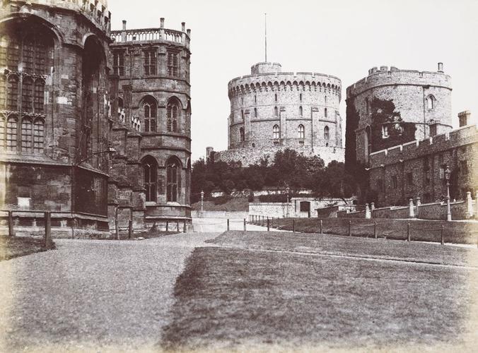 View of the Round Tower and King Henry III Tower, Windsor Castle, from the Lower Ward. [Windsor Castle]