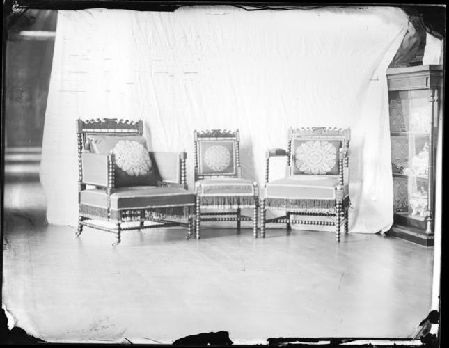 Glass plate negative of three chairs Glass plate negative of three chairs