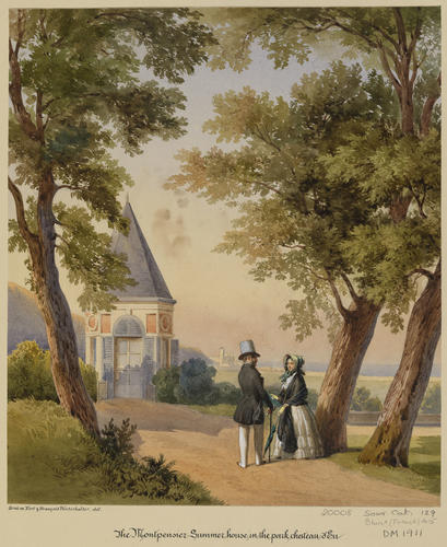 Royal visit to Louis-Philippe: Queen Victoria with the King by the Montpensier Summer House at Chateau d'Eu, 3 September 1843