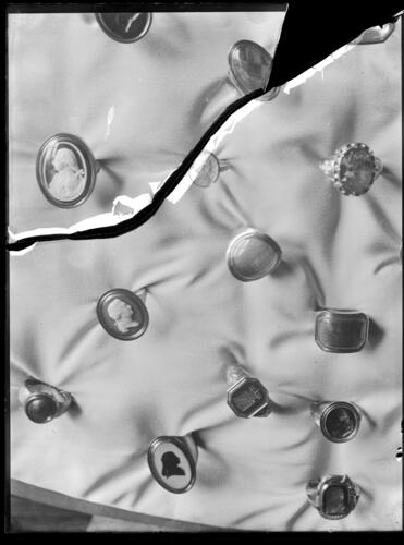 Glass plate negative of Rings in case D, King's Audience Room Glass plate negative of Rings in case D, King's Audience Room