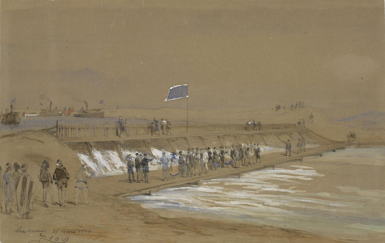 The Prince of Wales opening the dam of the first section of the Suez Canal, 25 March 1869