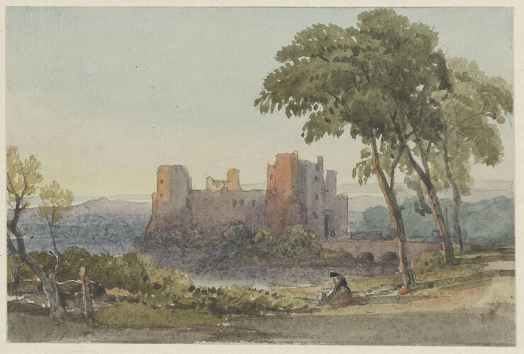 Landscape with a castle, with water and a bridge