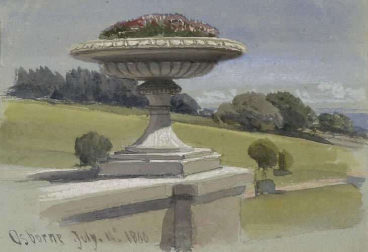 Sketches at Osborne: a stone basin with flowers Sketches at Osborne: a stone basin with flowers