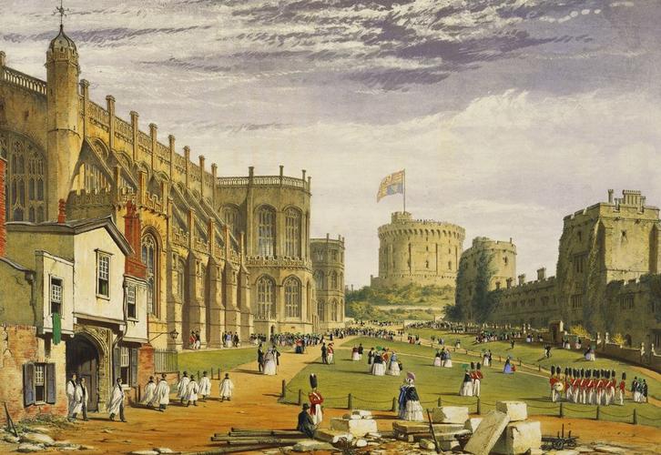 Master: Views of the Interior and Exterior of Windsor Castle
Item: The Lower Ward, St George's Chapel and the Round Tower