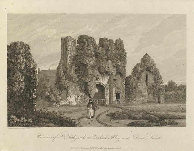 Remains of St Radigund's, or Bradsole Abbey, near Dover, Kent