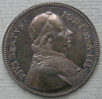 Papal States. Pius VI, half scudo 1777, anno III Papal States. Pius VI, half scudo 1777, anno III