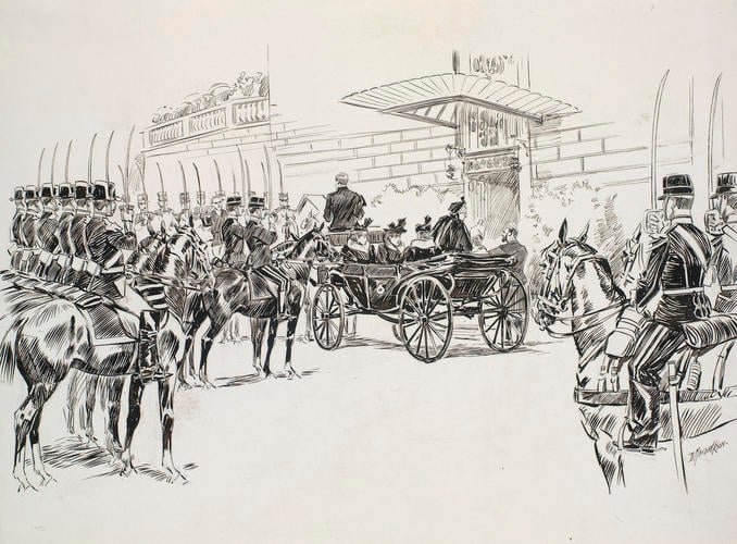 The Queen arriving at the Hotel Regina at Cimiez, 12 March 1899