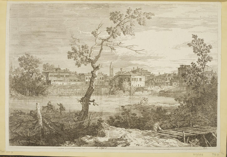 A view of a town on a river bank