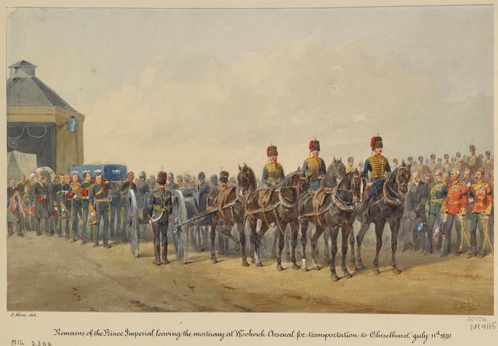 The remains of the Prince Imperial leaving the mortuary at Woolwich Arsenal, 11 July 1879 The remains of the Prince Imperial leaving the mortuary at Woolwich Arsenal, 11 July 1879