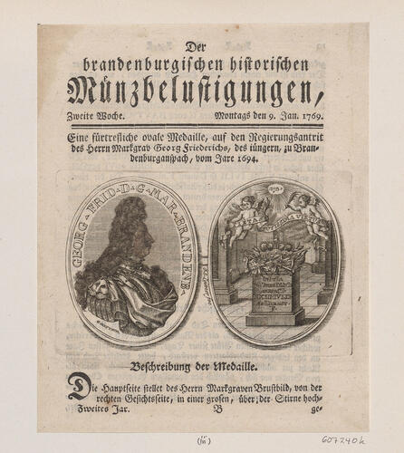 Master: [Engravings of medals of the Margraves of Brandenburg]
Item: [Medal of George Frederick II, Margrave of Brandenburg-Ansbach]