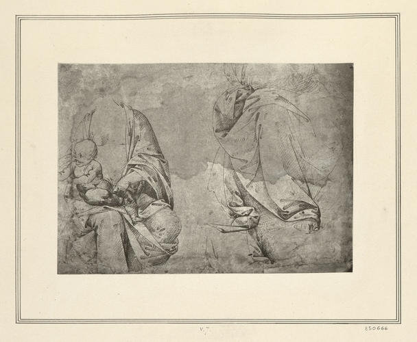 Drapery studies for a half length seated figure of the Virgin
