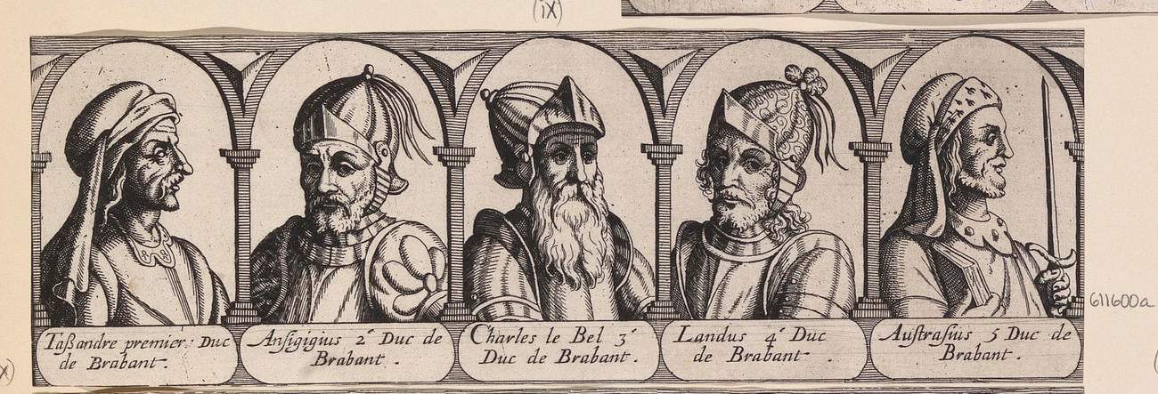 Master: [Frankish rulers, Carolingians, and the Dukes of Brabant; rulers of the area historically identified as the Duchy of Brabant]
Item: Tassandre premier Duc de Brabant. Ansigiguis 2 Duc de Braban