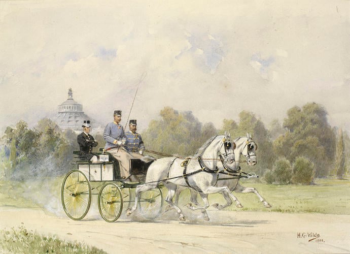 The Prince of Wales driving with Rudolph, Crown Prince of Austria in the Prater, Vienna