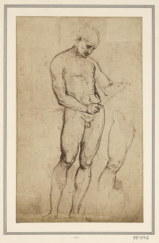 Study of a standing male figure, and of his right leg and foot