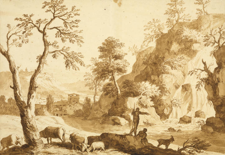 A shepherd by a rocky stream A shepherd by a rocky stream
