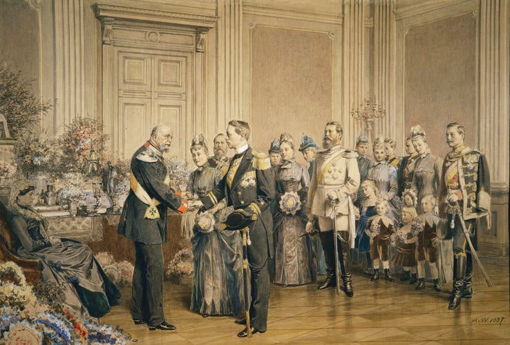 The German Emperor receiving his family on his ninetieth birthday