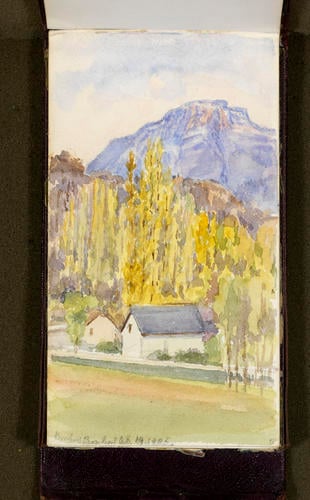 Master: Queen Victoria's Sketch Book 1885-1888
Item: View of building and trees at the foot of a mountain