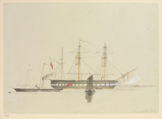 View of a three-masted ship