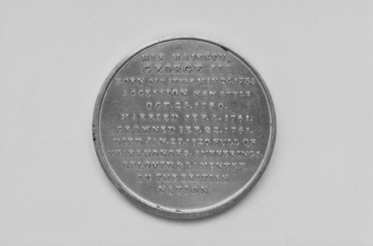 Great Britain. Medal commemorating the death of King George III, 1820 Great Britain. Medal commemorating the death of King George III, 1820