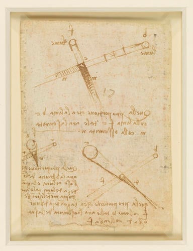Recto: A right foot with lines of proportion. Verso: Studies of optics