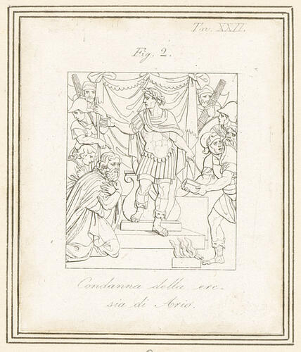 Master: A set of prints reproducing parts of decoration of the Sala di Costantino
Item: Arrius being led before Constantine